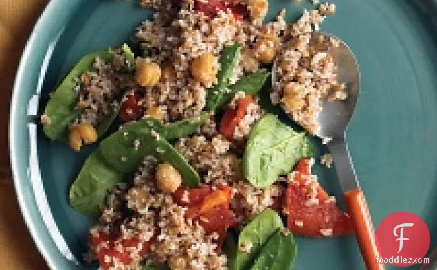 Bulgur With Roasted Red Peppers, Chickpeas, And Spinach