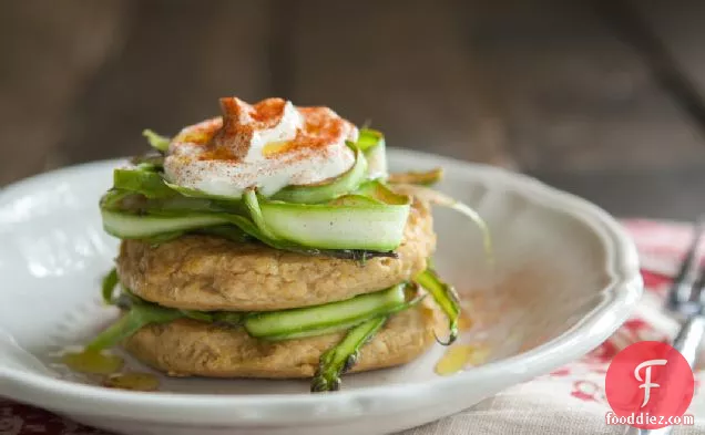 Chickpea Cakes With Shaved Asparagus And Yogurt