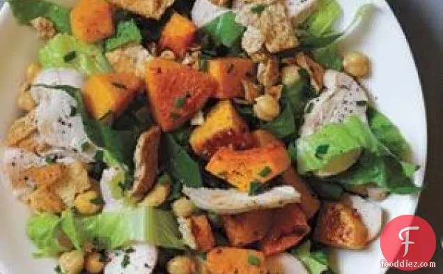 Chicken, Squash, And Chickpea Salad With Tahini Dressing