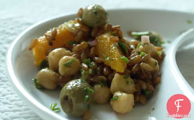 Cumin Infused Olives In Rye Garbanzo Bean Salad With Oranges