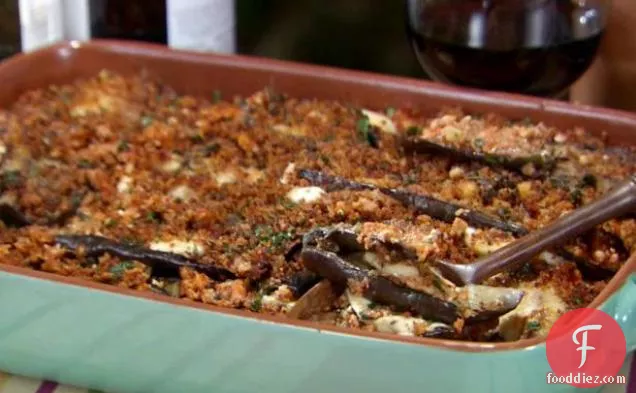 Eggplant Casserole with Red Pepper Pesto and Cajun Breadcrumbs