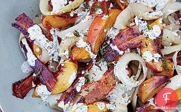 Grilled Peach, Onion and Bacon Salad with Buttermilk Dressing