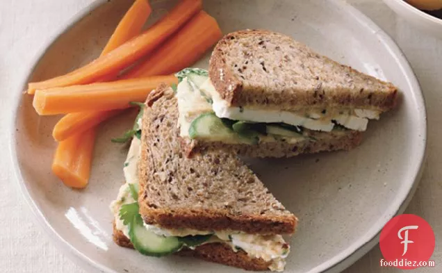 Hummus And Feta Sandwiches On Whole Grain Bread