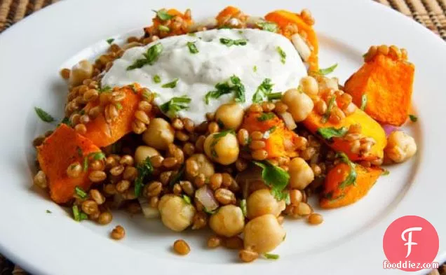 Roasted Butternut Squash And Chickpea Wheatberry Salad
