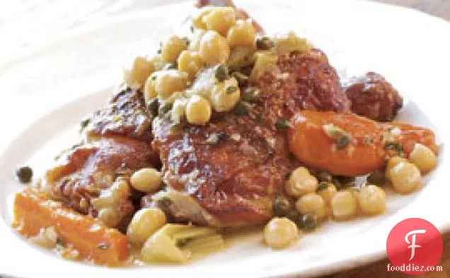 Chicken Legs Braised With Preserved Lemons, Olives, And Chickpeas