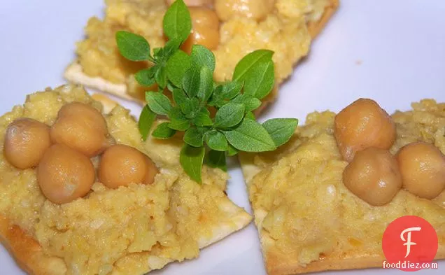 Hummus-ish And Chickpeas On Crackers