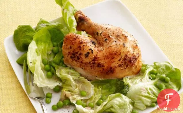 Tyler Florence's Roast Chicken with Wilted Butter Lettuce and Peas