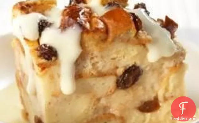 Cinnamon Raisin Bread Pudding with Vanilla Yogurt Sauce