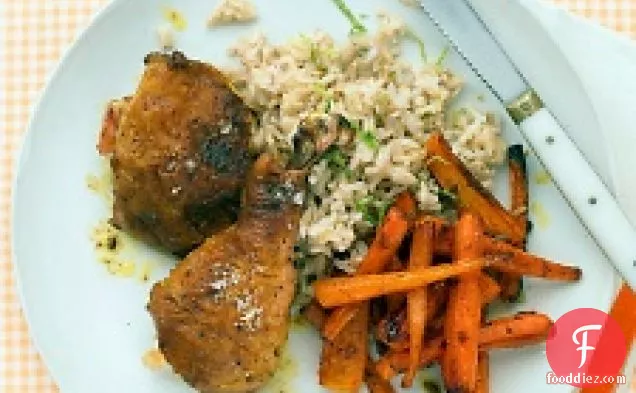 Curried Chicken Legs With Carrots, Rice, And Lime