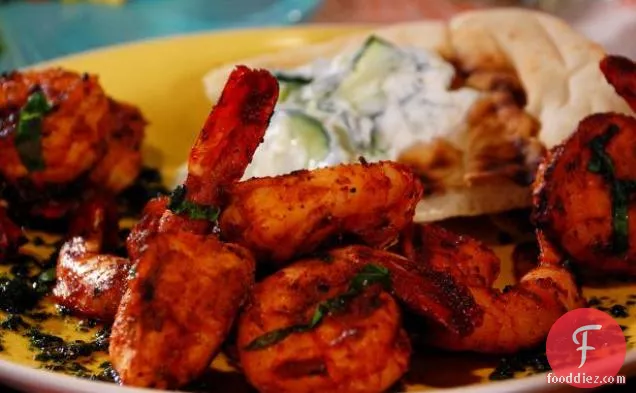 Grilled Shrimp Skewers with Cilantro-Mint Chutney