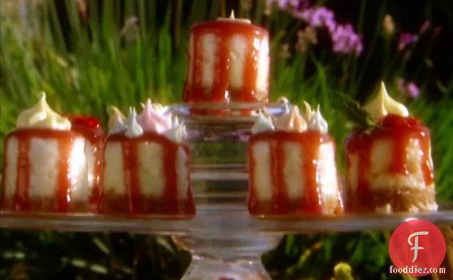 Cheesecake Petit Fours with Creamy Strawberry Glaze