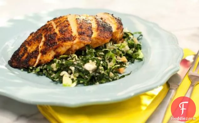 Chile-Rubbed Chicken Breast with Kale, Quinoa and Brussels Sprouts Salad