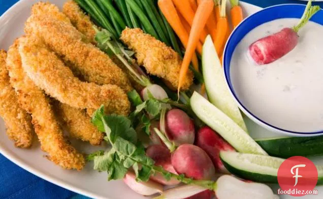 Panko-Crusted Chicken and Crudites with Blue Cheese Dip