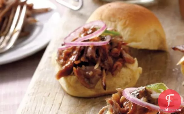 Pulled Pork Sliders with Mustard BBQ Sauce and Pickled Onions