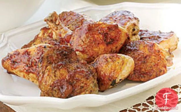 खुबानी-बाल्समिक शीशे का आवरण के साथ ग्रील्ड चिकन