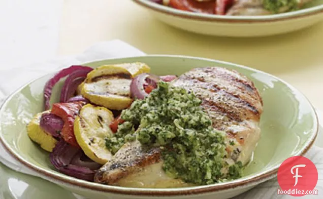 Grilled Chicken and Veggies with Chimichurri Sauce