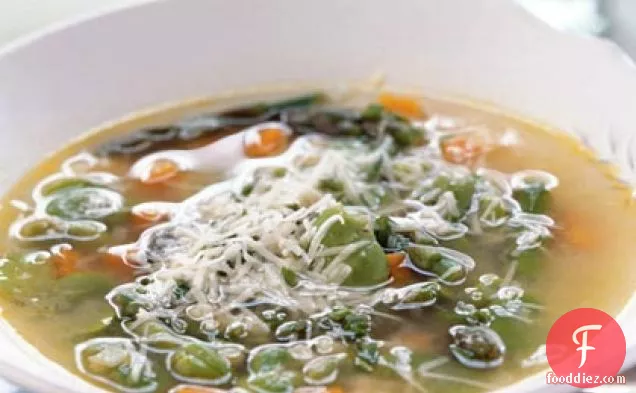 Fava Bean, Asparagus, and Pasta Soup