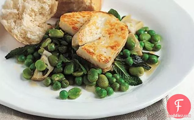 Halloumi With Broad Beans & Artichokes