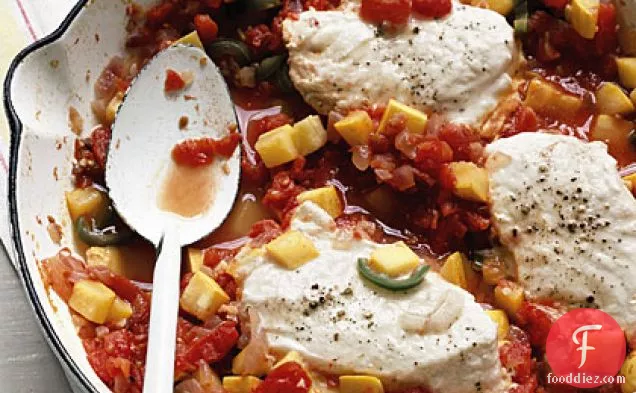 Halibut with Spicy Squash and Tomatoes