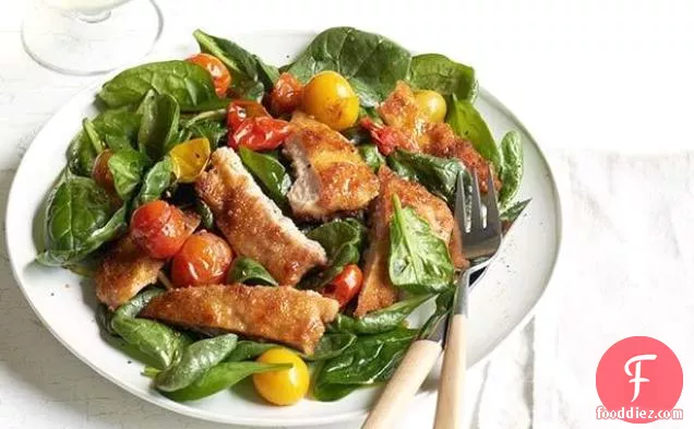 Warm Spinach Salad With Pork Milanese