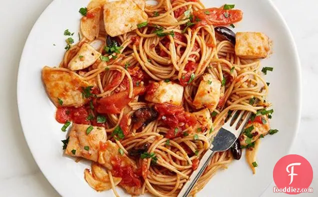 Spicy Fish and Olive Spaghetti