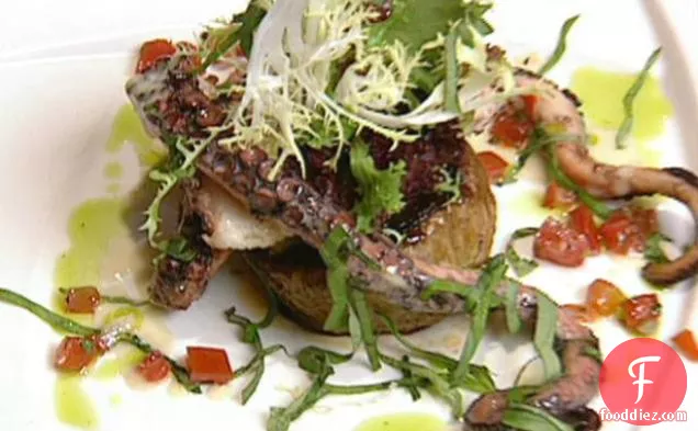 Warm Octopus and Sweet Onion Salad with Fresh Basil and Lemon Vinaigrette