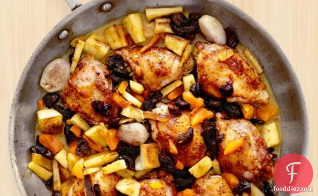 Glazed Chicken with Dried Fruit and Parsnips