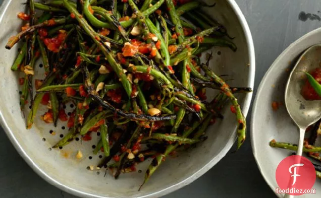 Charred Green Beans With Harissa And Almonds