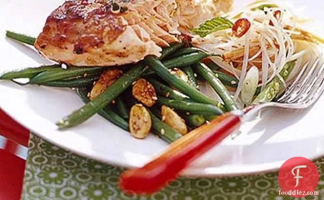 Green Beans With Sticky Soy Almonds & Sesame Seeds