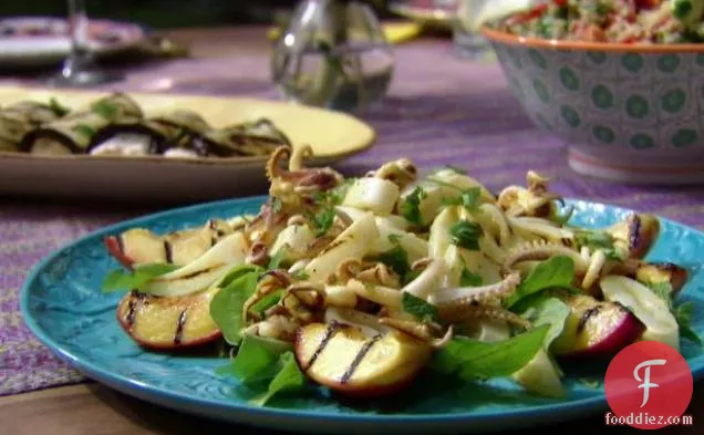 Garlicky Grilled Calamari and Nectarine salad