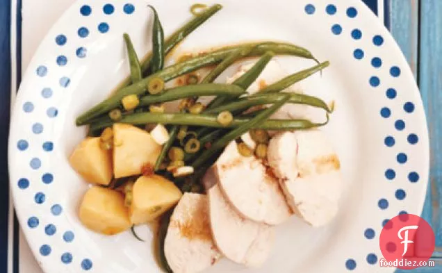 Gingery Poached Chicken Breasts with Green Beans and Potatoes