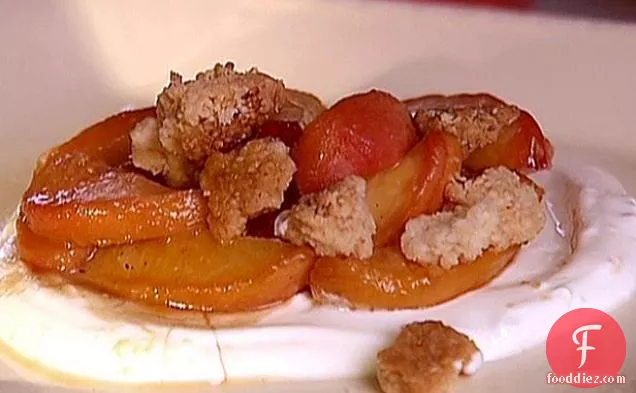 Stovetop Peaches with Streusel Topping and Zesty Sour Cream