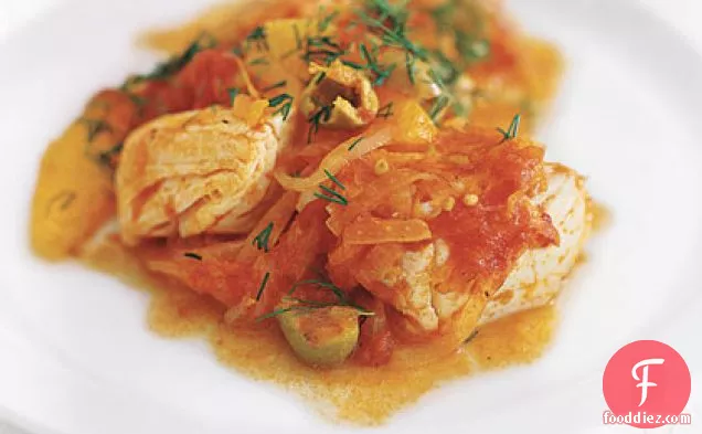 Halibut with Tomato, Orange, and Dill