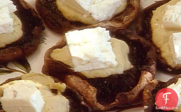 Grilled Portobello Mushrooms with Hummus and Feta Cheese