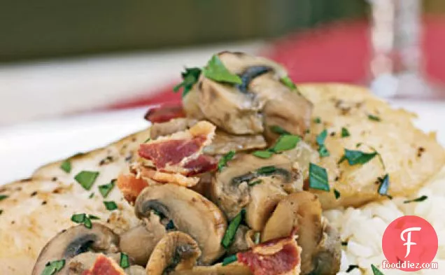 Braised Halibut with Bacon and Mushrooms