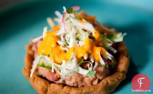 Sopes with Chorizo Refried Beans and a Tangy Slaw