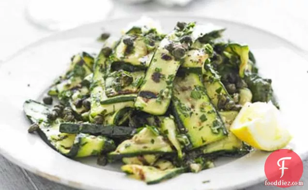 Griddled Courgette Salad With Anchovies & Capers