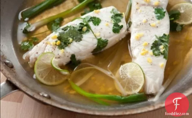 Poached Halibut with Ginger and Cilantro