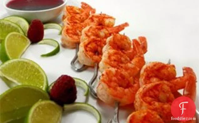 Butterfly Chili Lime Prawn Spedini with Raspberry Dipping Sauce