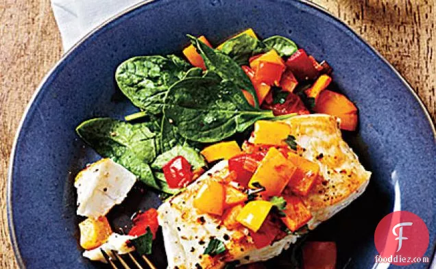 Pan-Seared Halibut with Bell Pepper Relish