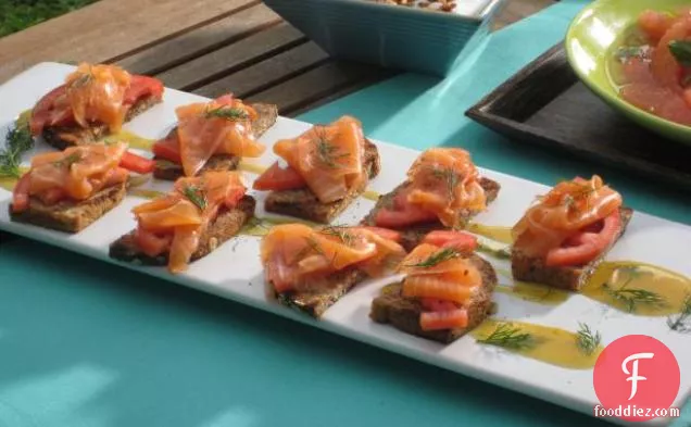 Smoked Salmon on Grilled Seven Grain Bread with Tomato and Dill