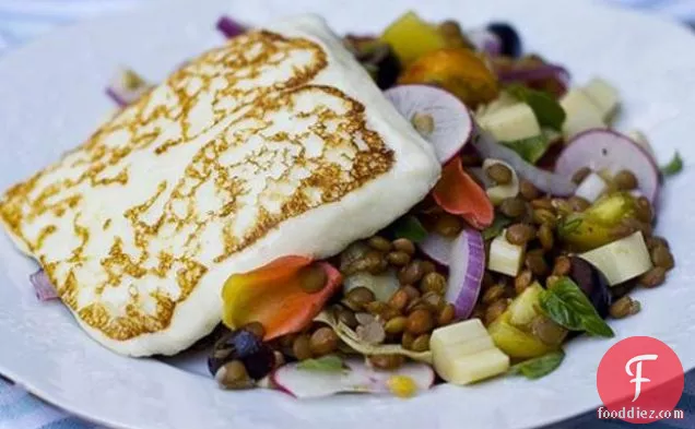 Pan Fried Kasseri Cheese & Summer Lentil Salad