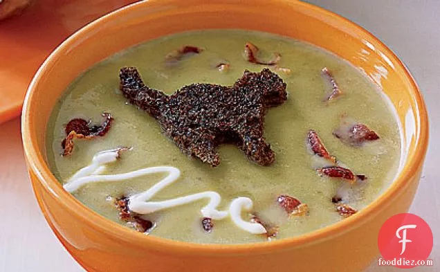 Pea Soup with Black-Cat Croutons