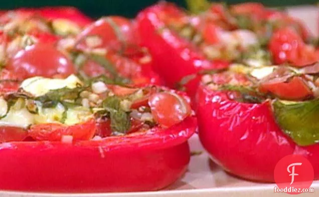Roasted Peppers Stuffed with Cherry Tomatoes, Onion, and Basil