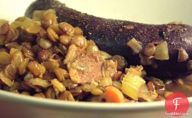 Wine-braised Lamb Sausages With Lentils