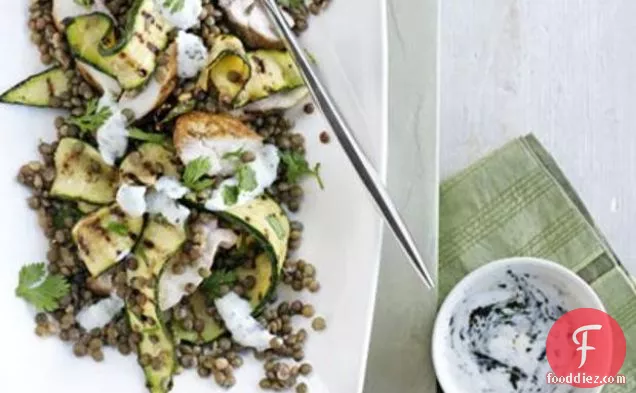 Griddled Courgette, Chicken & Lentils With Mint Yogurt