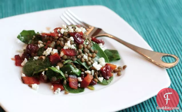 Spinach And Lentil Salad With Blue Cheese And Tart Cherry Vinai