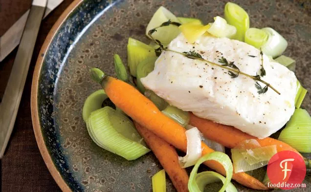 Casserole-Baked Halibut with Leeks and Carrots