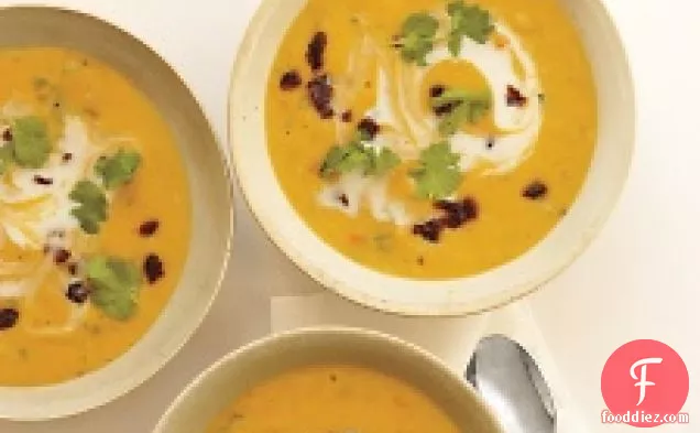 Curried Red-lentil Soup With Dried Cherries And Cilantro