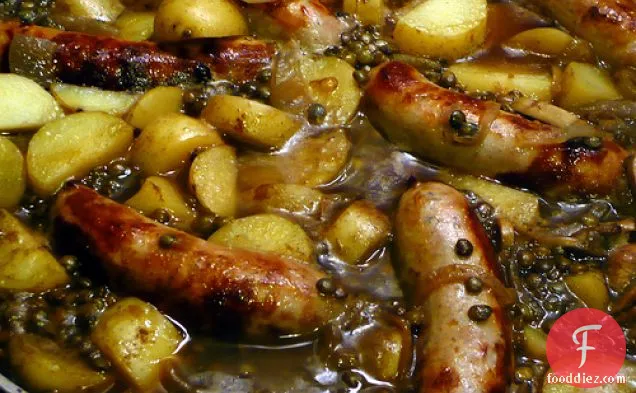 Braised Sausages With Potatoes & Puy Lentils